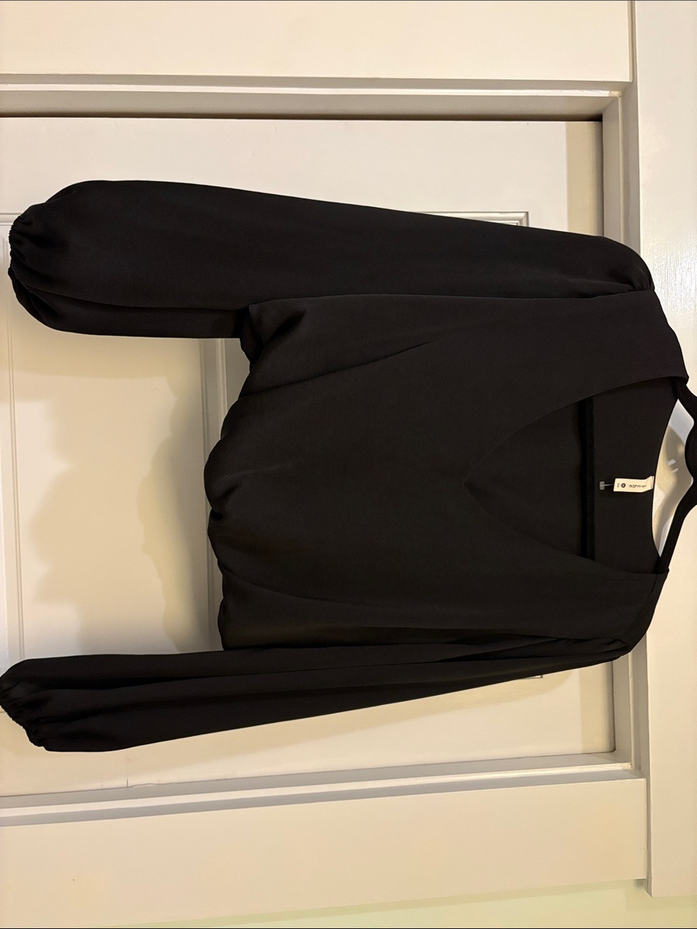 Tyche Black V-Neck Wrap-Style Long Sleeve Blouse